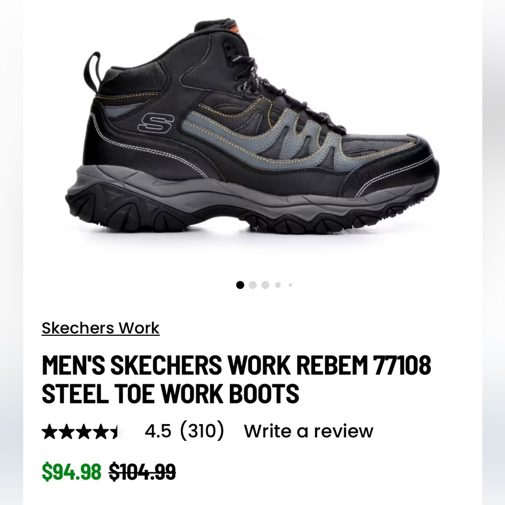 NEW in box Skechers Men's Black Steel Toe waterproof slip resistant work Boots